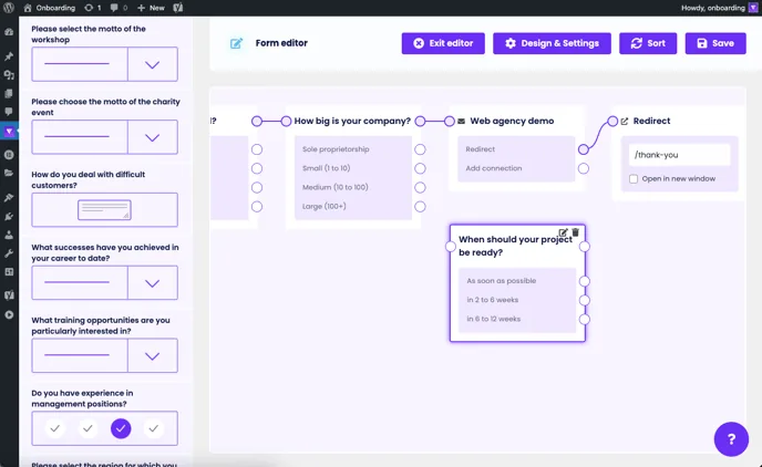 Form logic: a question is moved into a separate branch below the main path