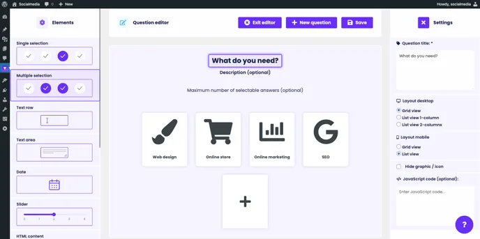 Question editor: multiple selection with the field for the maximum number of selectable answers