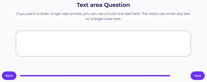 Example of a text area question with a large empty input field