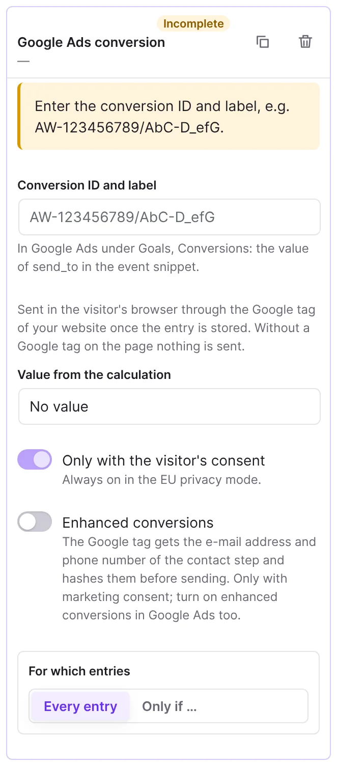 Google Ads action