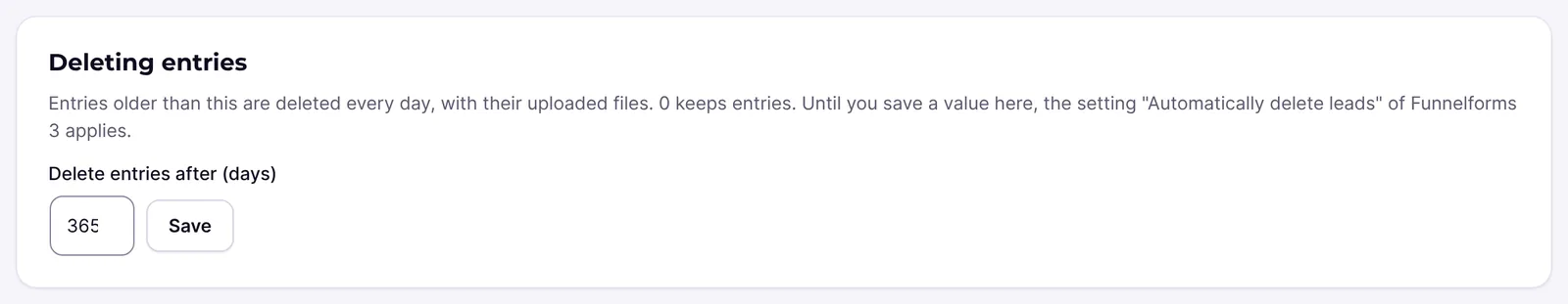 Deleting entries card with field in days