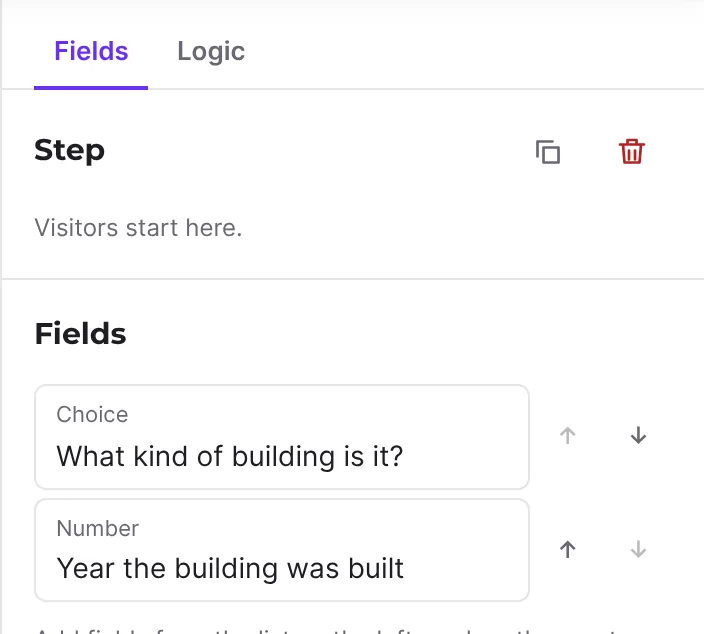 Fields tab with Move up and Move down