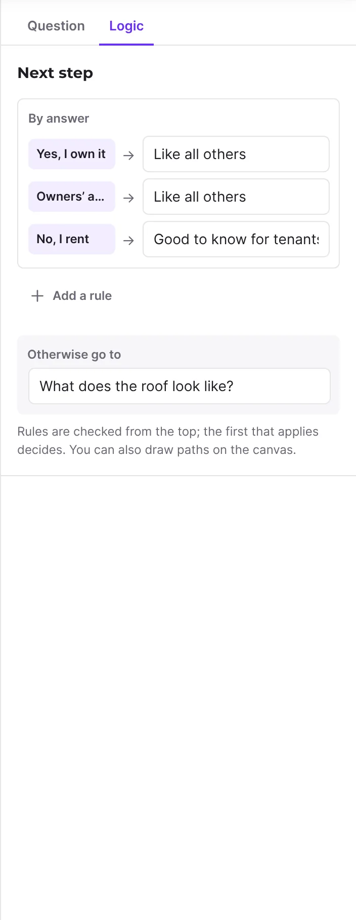 Logic tab of a step