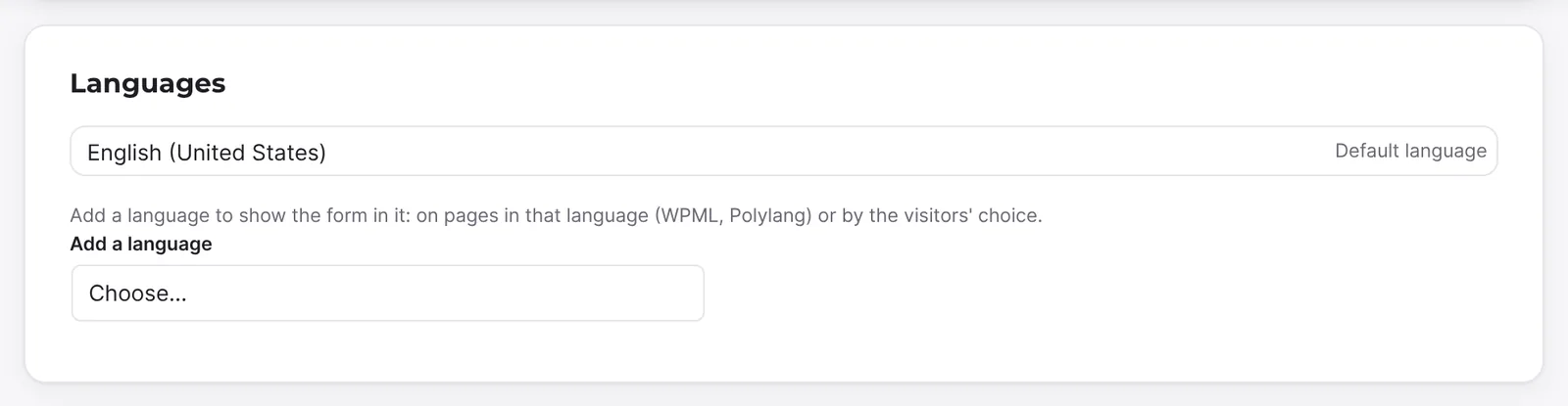 Languages section with Add language