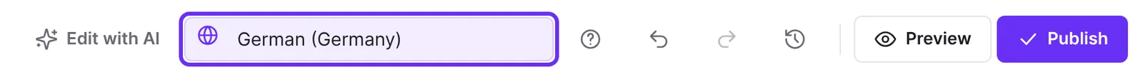 Language of the texts selector in the header