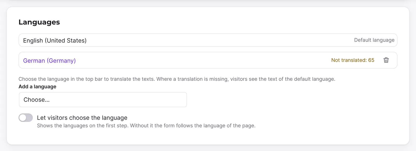 Languages with Translated and Not translated