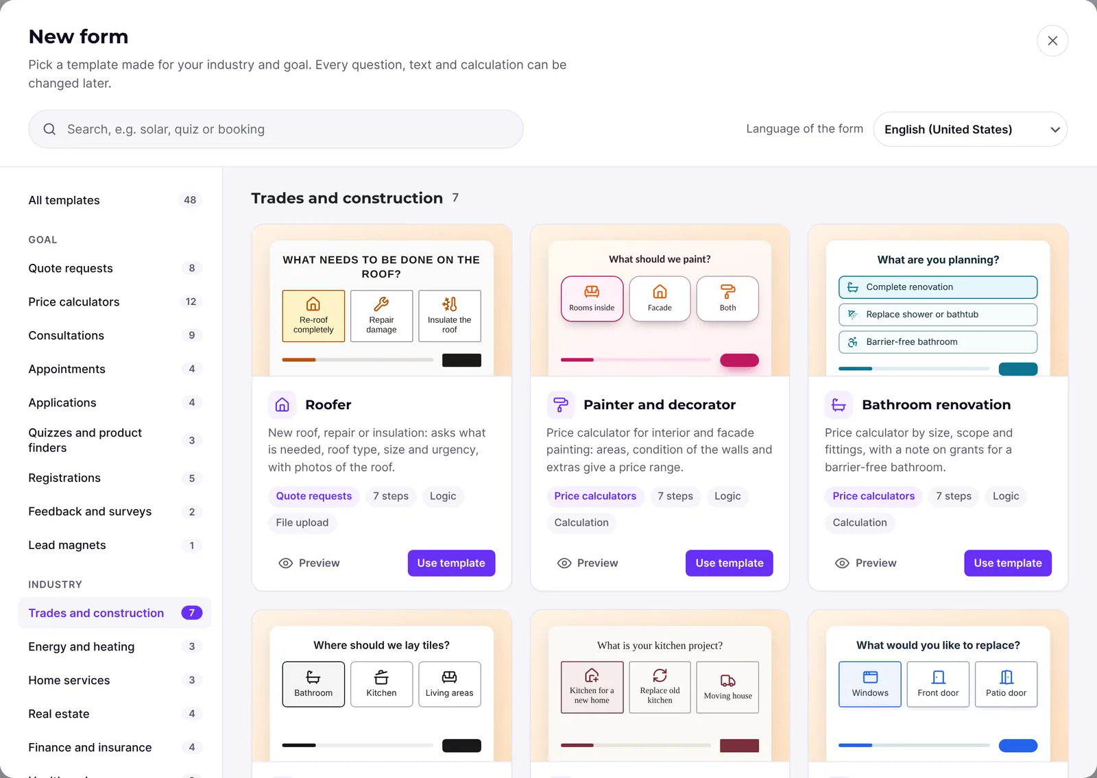 Templates filtered by an industry