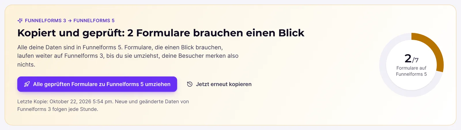 Stand des Umzugs oben auf der Seite